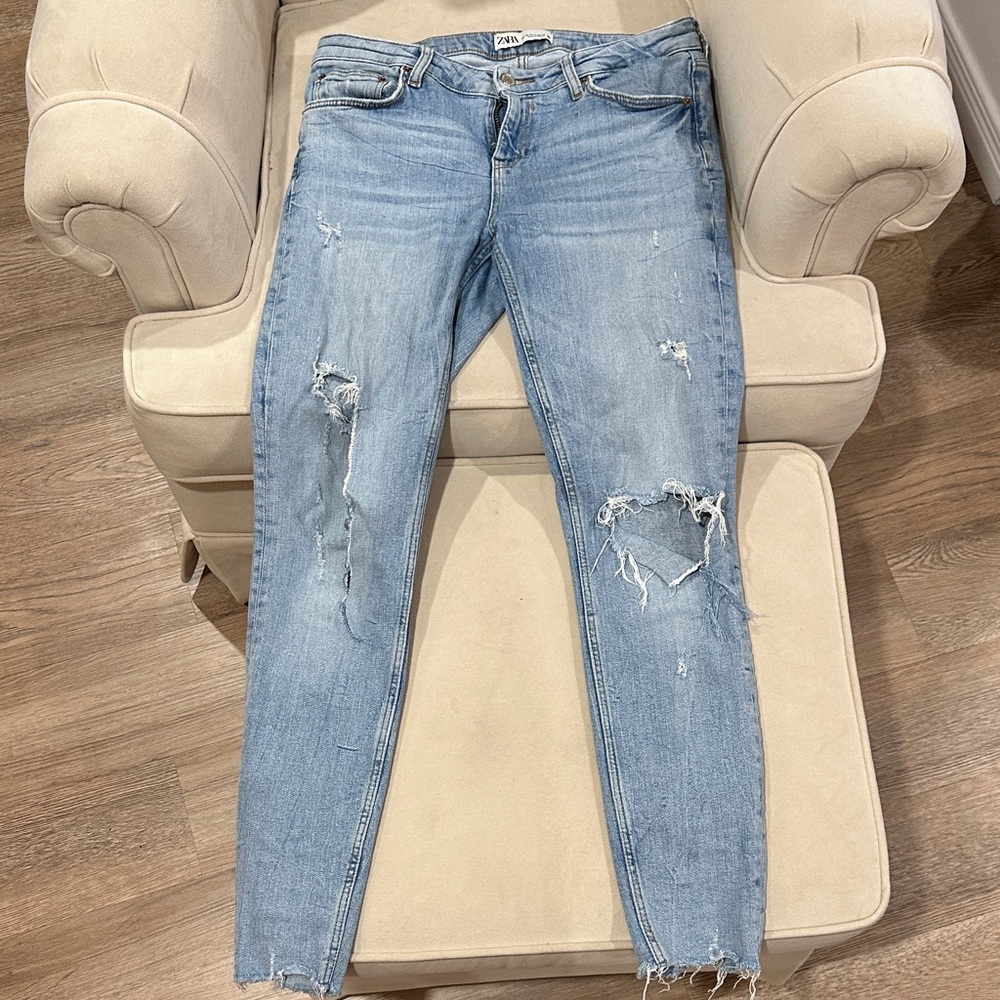 Zara Light Blue Distressed Skinny Jeans